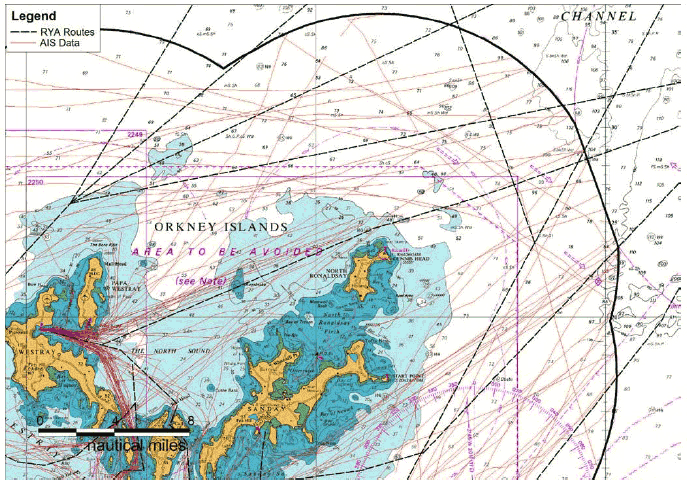 Figure 8.10 Recreational Vessel Tracks versus RYA – Orkney Islands