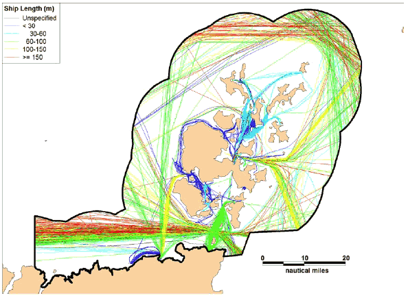 Figure 10.3 Summer 2012 AIS Track Analysis by Vessel Length