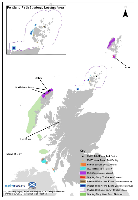 Figure 2. Map of Wave and Tidal Lease Areas and Areas of Opportunity (Initial Plan Framework)