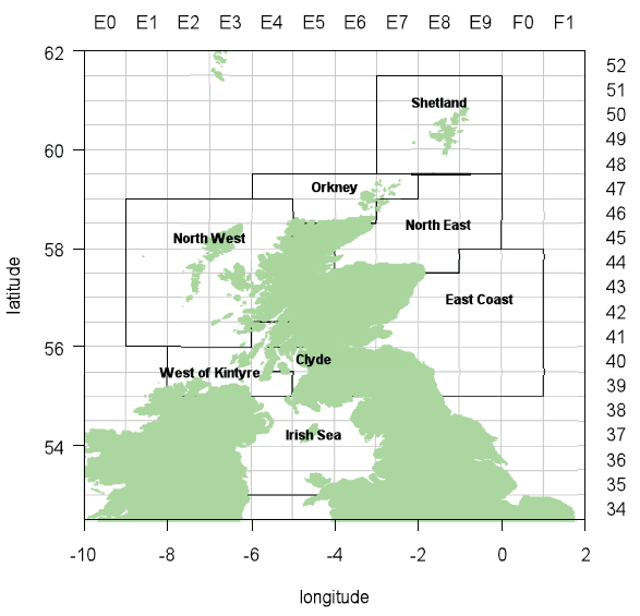Figure 2.1.1: Scottish scallop assessment areas.