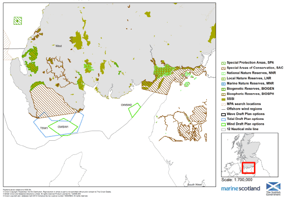 Figure B1.2.54: Biodiversity Designations and Proposed MPAs in the South West (Plan Option Areas)