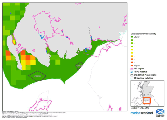 Figure B1.2.60: Seabird Displacement Vulnerability from Wind Energy in the South West (Winter Season)