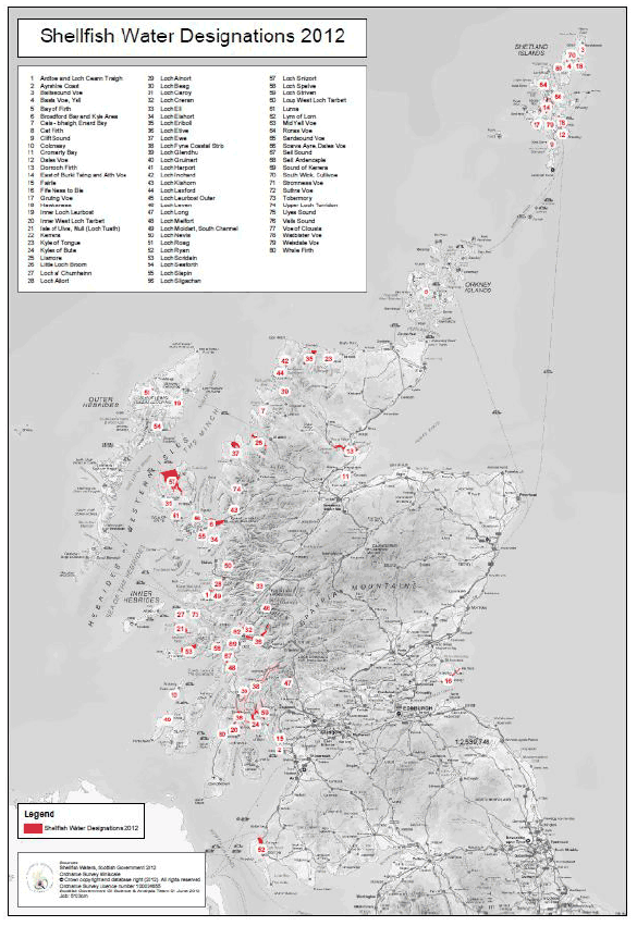 Figure B1.4.2: Location of Shellfish Waters Within Scotland 2012