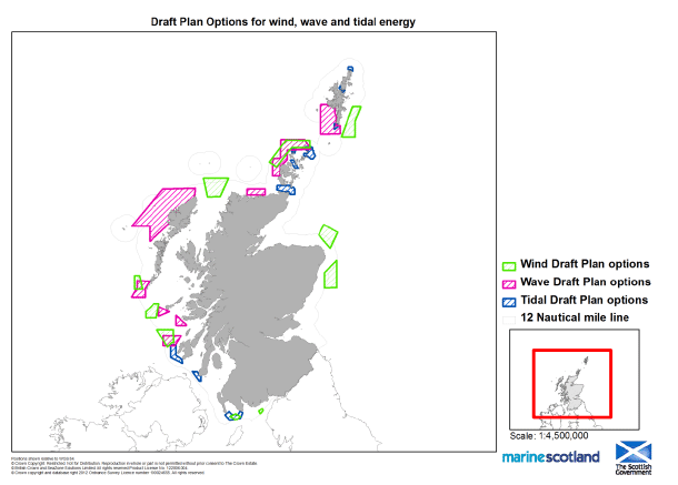 Figure 1.1: Draft Plan Options for Wind, Wave and Tidal Energy