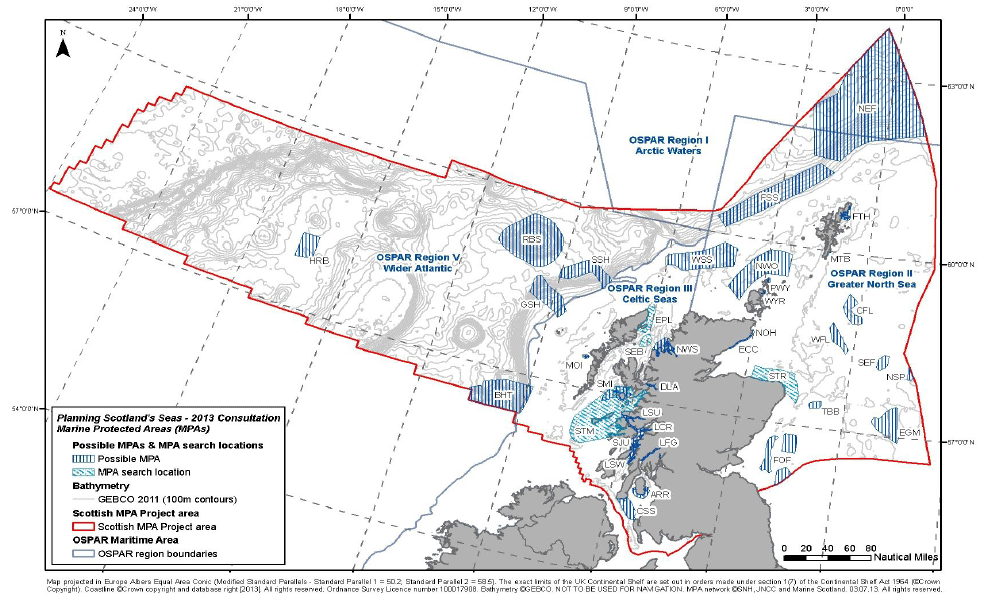 Figure 2. Possible Nature Conservation MPAs and search locations in Scotland's seas