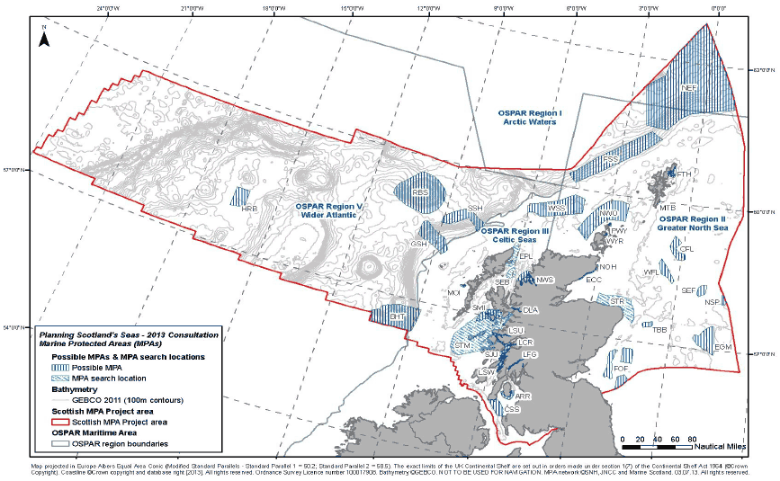 Figure 2 Possible Nature Conservation MPAs and search locations in Scotland's seas