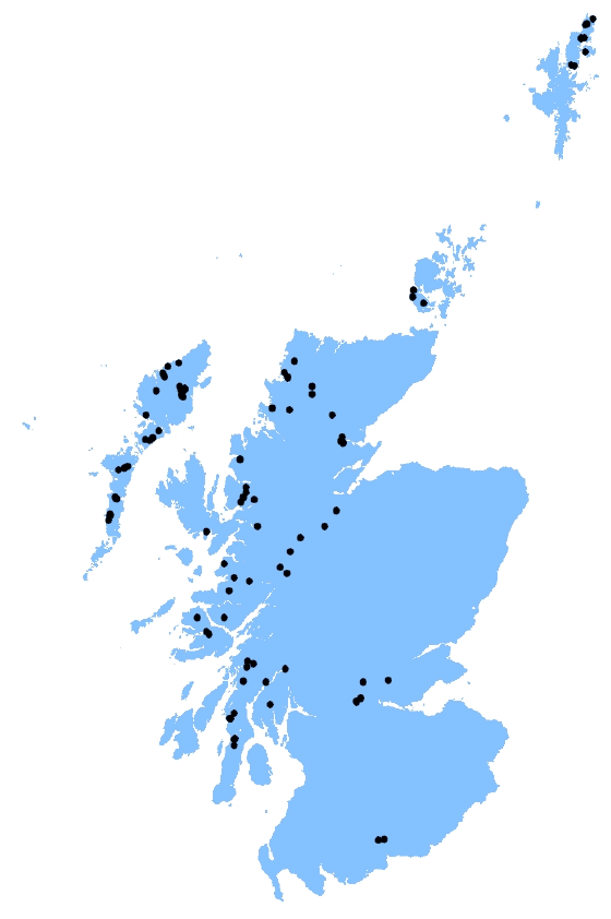 Figure 2: The distribution of active smolt sites in 2012