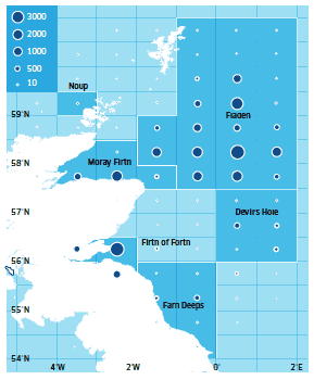 Distribution Of Scottish Nephrops Landings (Tonnes) in the North SEA in 2010 (UK Vessels into Scotland)