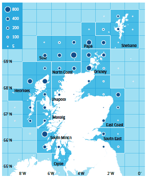 Creel Fishery Assessment Areas and Scottish Brown Crab Landings (Tonnes) in 2010.