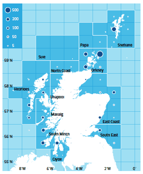 Creel Fishery Assessment Areas and Scottish Velvet Crab Landings (Tonnes) in 2011.