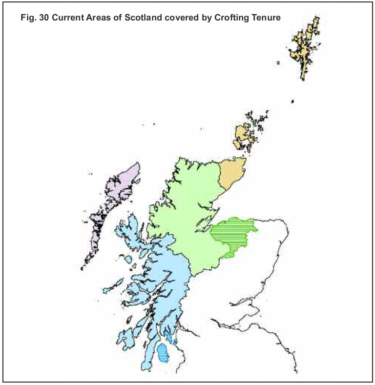 Fig. 30 Current Areas of Scotland covered by Crofting Tenure