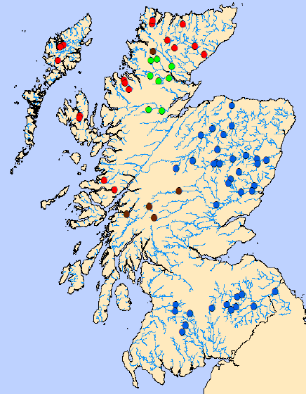Figure 6 Map showing the top level regional groupings of sites as defined by K-means clustering