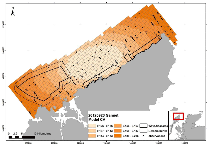 Figure 123 - September gannet coefficient of variance map from digital aerial survey
