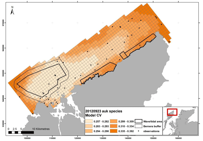 Figure 125 - September auk coefficient of variance map from digital aerial survey
