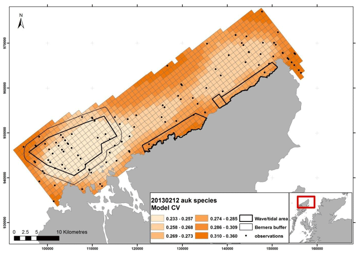 Figure 137 - February auk coefficient of variance map from digital aerial survey