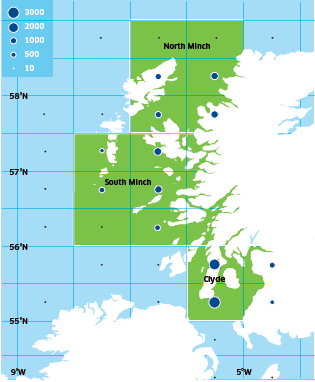 Distribution of Scottish West Coast Nephrops Landings Landings (Tonnes) in 2012 (UK Vessels into Scotland