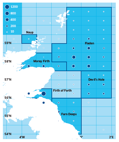 Distribution of Scottish Nephrops Landings (tonnes) in the North Sea in 2013 (UK Vessels into Scotland)
