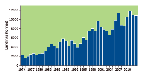 Landings (tonnes) of Brown Crab into Scotland by UK Vessels, 1974 to 2013