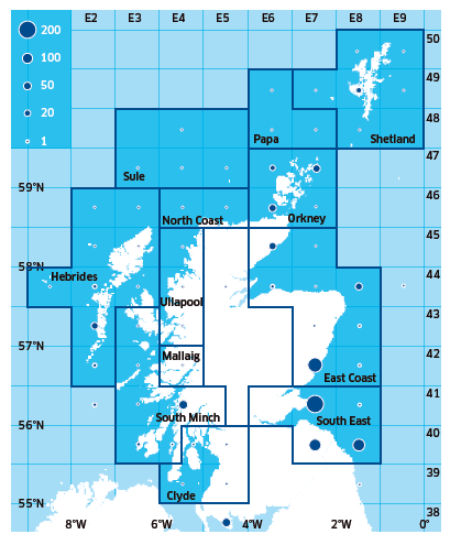 Creel Fishery Assessment Areas and Scottish Lobster Landings in 2013 (tonnes)