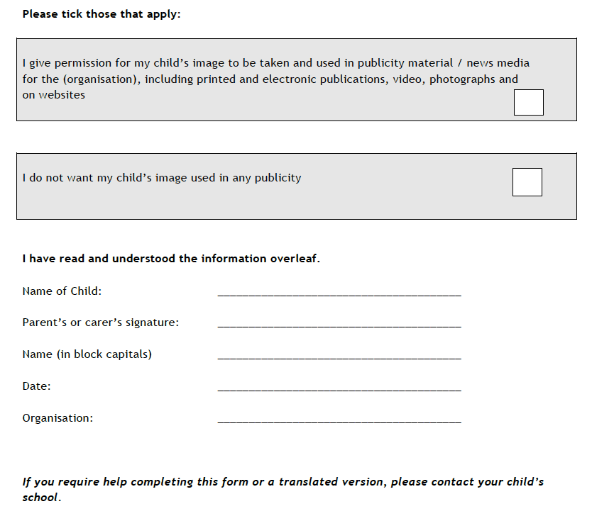 Sample Image consent form