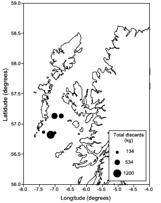 Figure 3: Reported locations and quantities of spurdog caught from June – Sept. 2014.