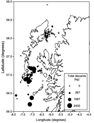 Figure 4: Reported locations and quantities of spurdog caught from Nov 2014 – Feb. 2015.