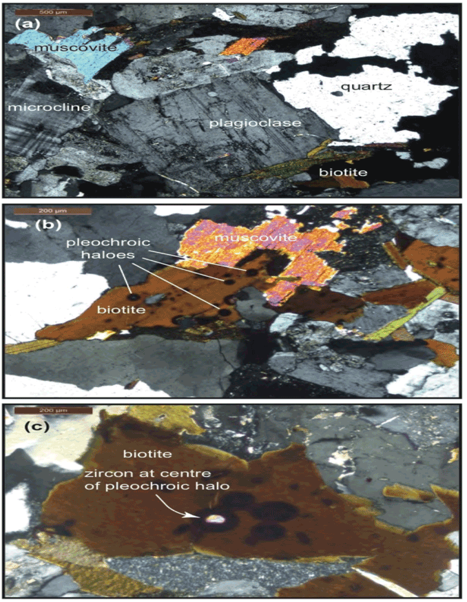 Figure 3 (a), (b), (c): Petrology of the Aberdeen Granite Pluton