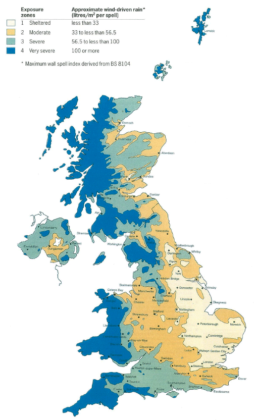 BRE map of wind driven rain in UK