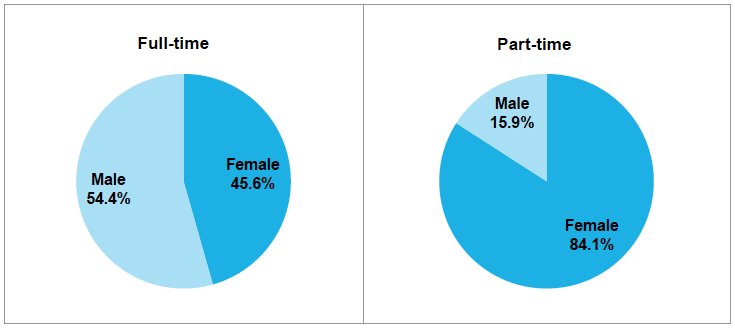 Gender by work pattern, Dec 2016