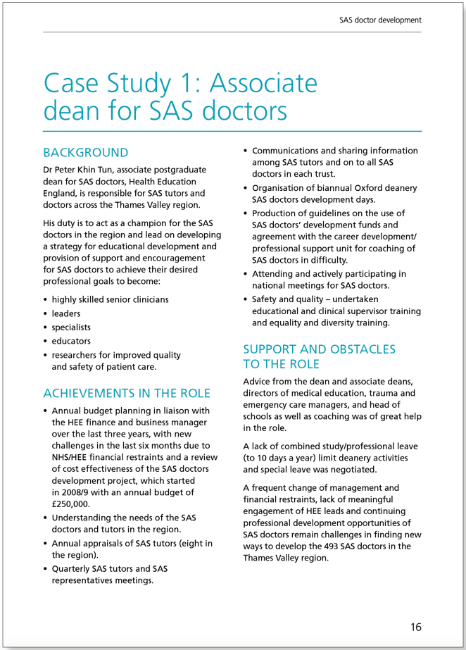 SAS Doctor Development: Summary of resources and further work - February 2017