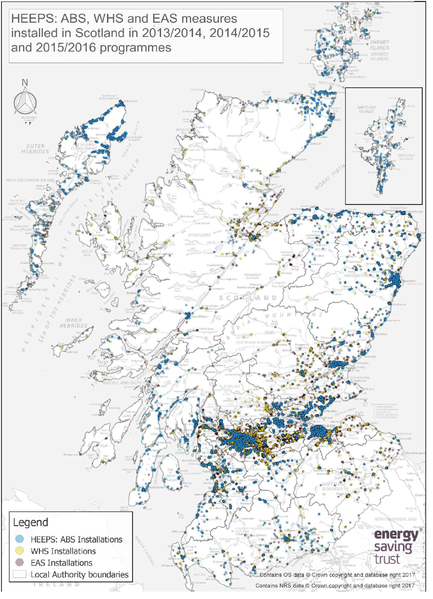 Figure 5: Map of EAS, ABS and WHS installs since 2013