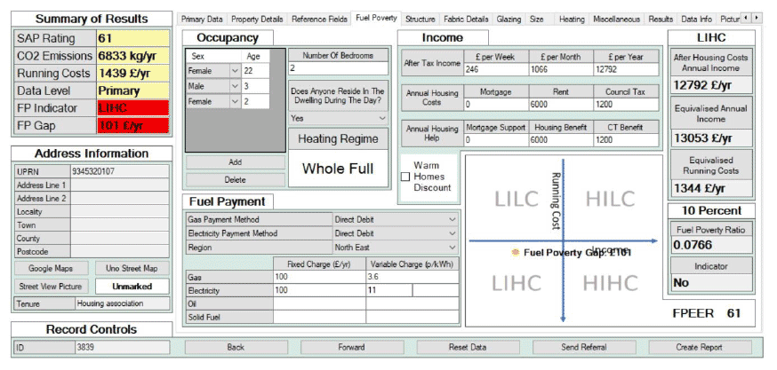 Figure 7.1. Screenshot of the Assessment Tool's fuel poverty tab