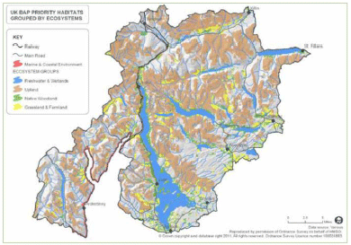 LLTNP map of UKBAP priority habitats grouped by ecosystem
