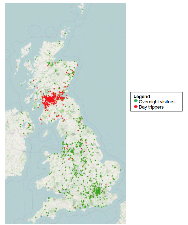 Place of residence if UK visitors by trip type