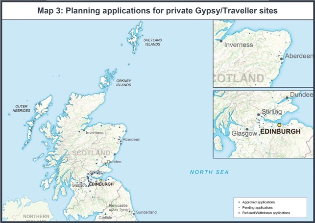 Map 3: Planning applications for private Gypsy/Traveller sites