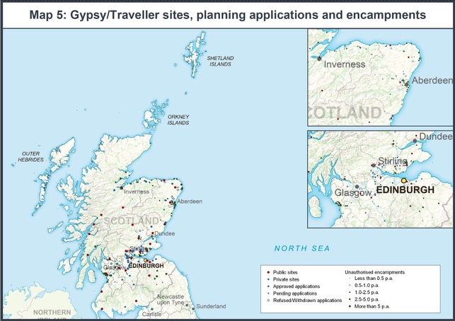 Map 5: Gypsy/Traveller sites, planning applications and encampments