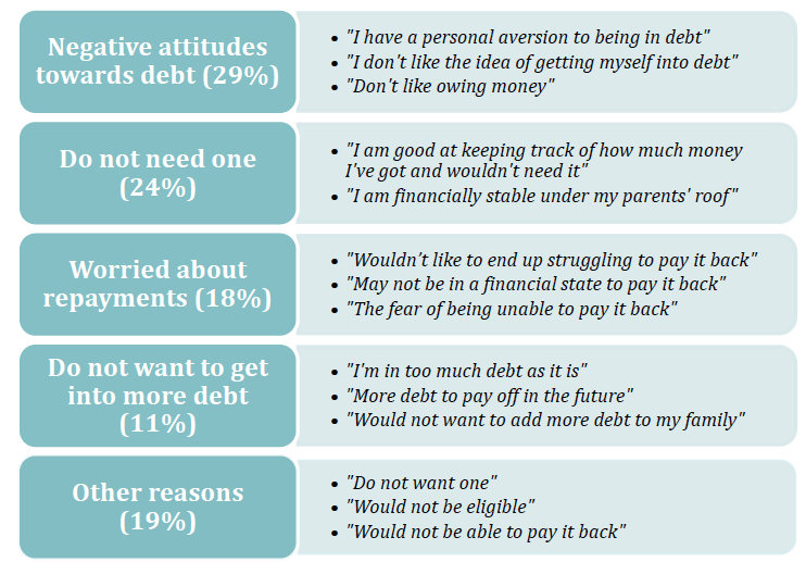 Figure 4‑8: Why would you be unlikely to apply for a student loan?