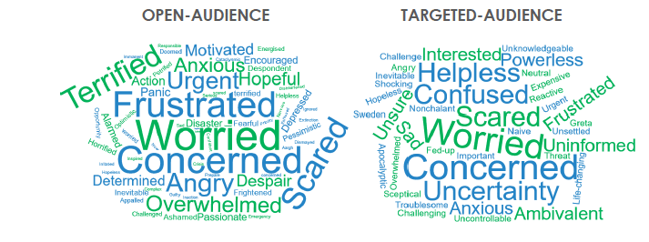 Figure 6: Word clouds showing the word participants associated with the phrase 'climate emergency'