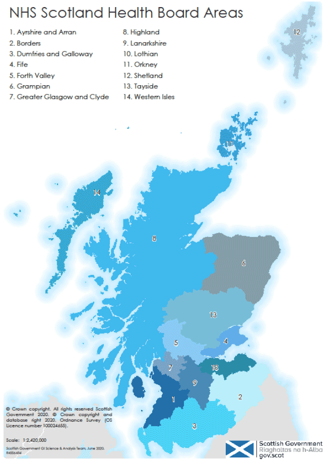 Map of NHS Scotland Board areas