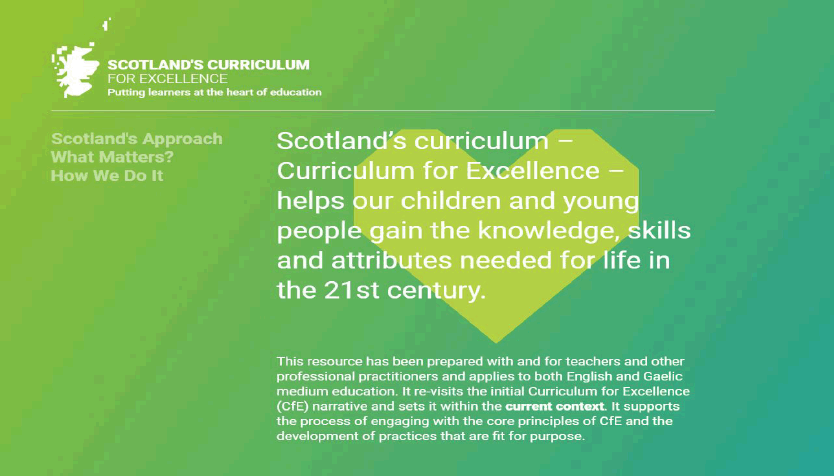 The image shows the Refreshed Narrative for Scotland’s Curriculum, published in September 2019