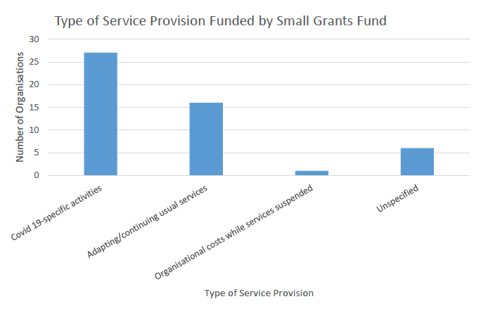 Bar chart showing the type of service provision funded by the small grants fund