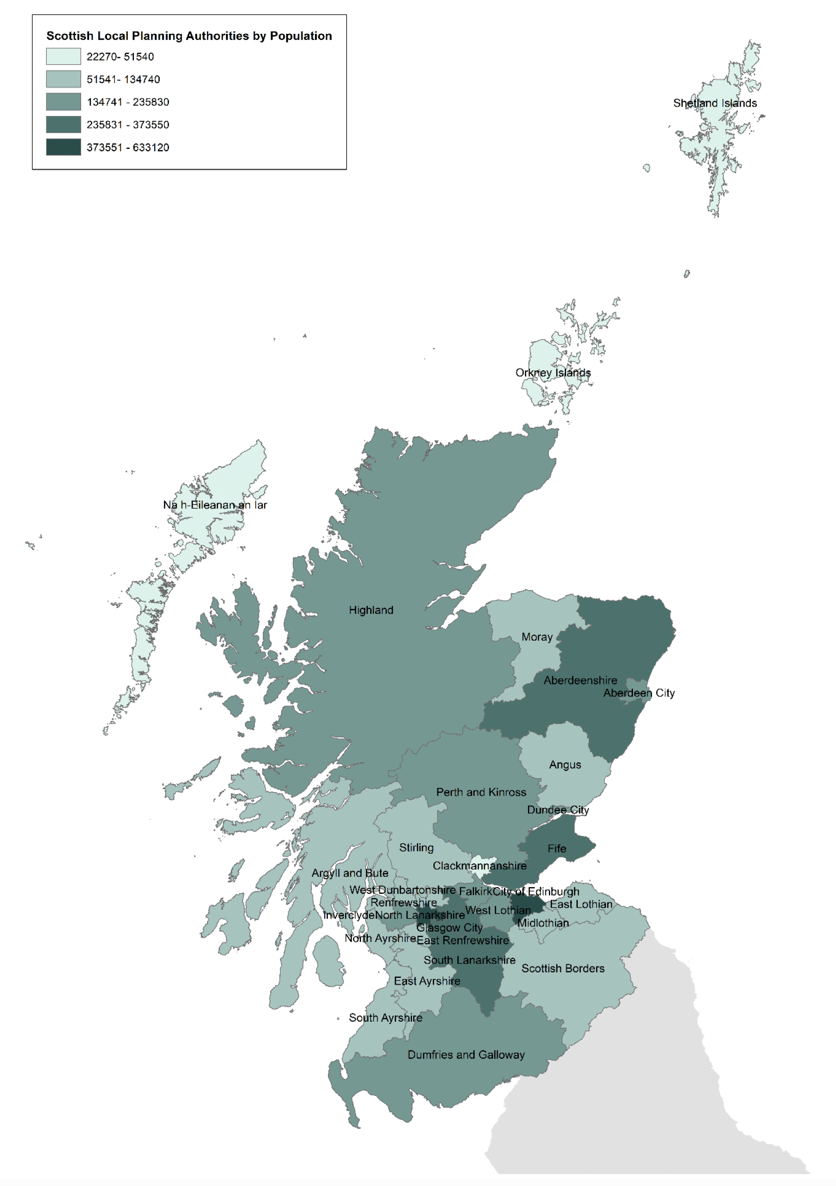 Map illustrating the distribution of Scotland’s population, which is concentrated in the central belt.