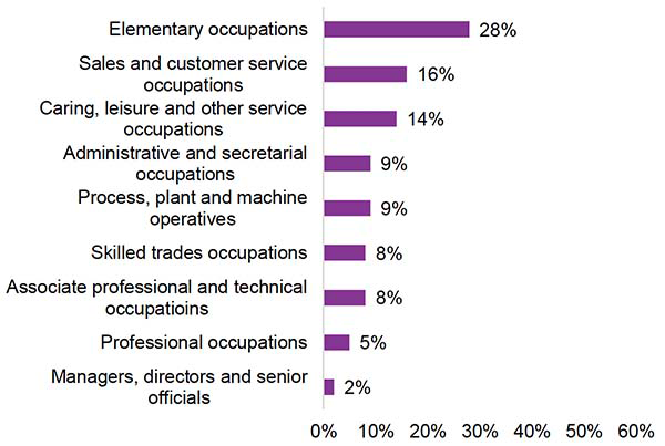 Figure showing occupation of third year Fair Start Scotland participants who were in work