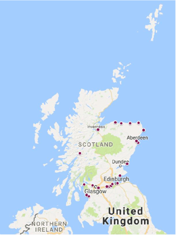 This figure shows Scottish Water Public-Private Partnerships (PPP) sludge treatment centres in Scotland.