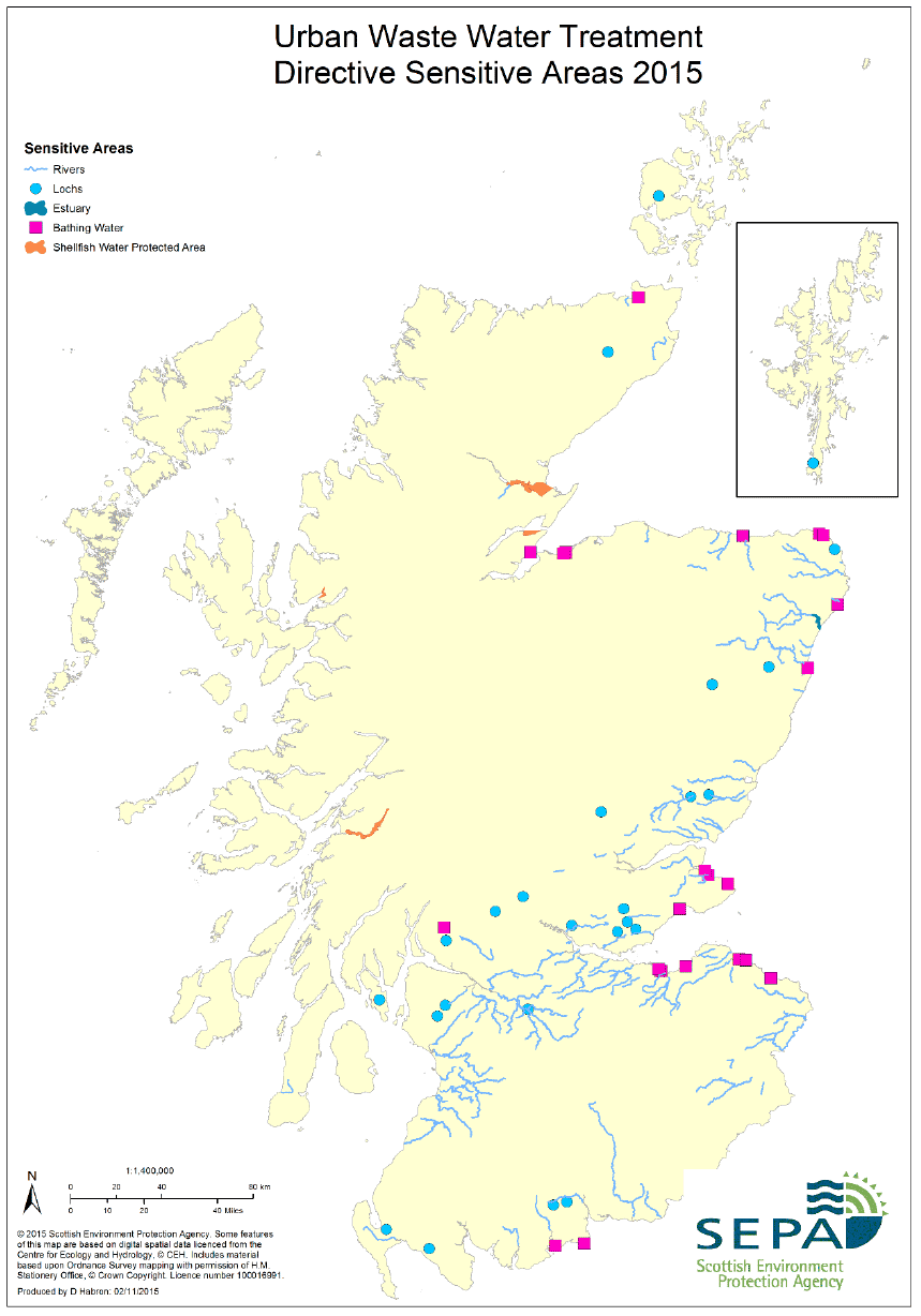 This map indicates the urban waste water treatment directive sensitive areas in Scotland (SEPA).