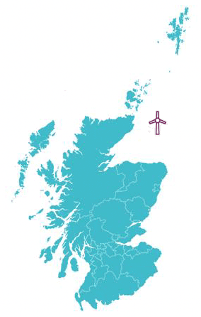 Map of Scotland showing the location of a hypothetical wind farm in the Moray Firth (North East Scotland).
