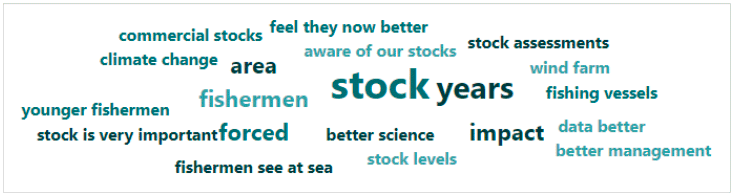 An automated word cluster showing the most frequent words respondents used in the survey when asked if they are aware of the issues to do with stock resilience and impacts of climate change on fish stocks and if there any specific measures that need to be added (This is an automated word cluster and has not influenced the findings from the survey)