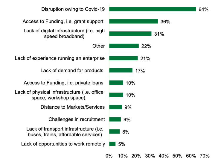 Bar chart showing disruption owing to COVID-19 was main barrier faced by rural businesses
