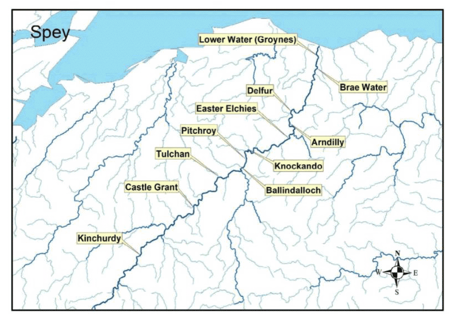 Map of the River Spey showing eleven sampling locations for the present study showing locations where samples were collected for inclusion in the present study.