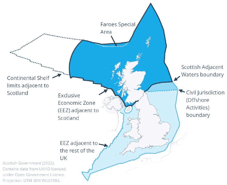 Map showing maritime limits of Scotland and the UK